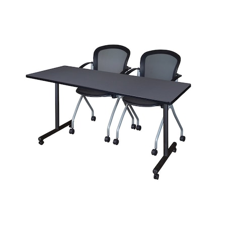 Regency Regency Kobe 72 x 24 in. Mobile T-Base Training Table- Grey, 2 Cadence Nesting Chairs MKTRCC7224GY23BK